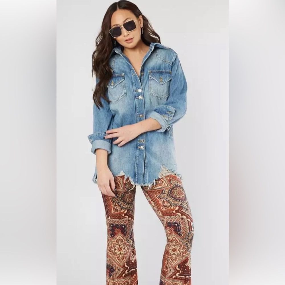 Free People Moonchild Distressed Denim Jacket